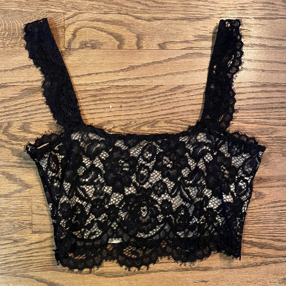 Zara cropped black lace lined crop top, size S - Picture 2 of 4